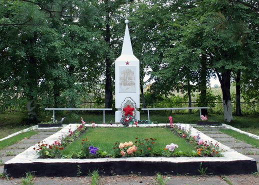 п. Дружноселье Гатчинского р-на. Памятник, установленный на братской могиле, в которой захоронено 15 советских воинов.