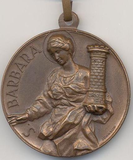 Аверс и реверс памятной медали Святой Барбары армейского союза артиллеристов.