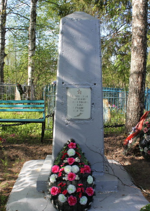 д. Жихарево Кировского р-на. Памятник, установленный на братской могиле, в которой похоронено 144 советских воина, в т.ч. 46 неизвестных.