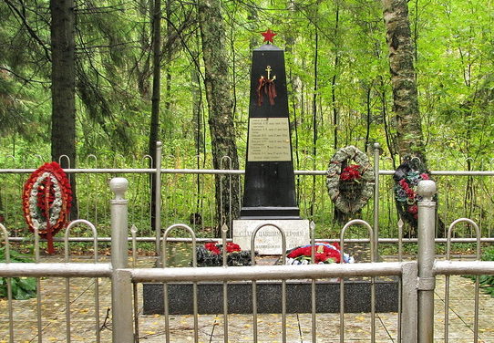 п. Вязы Выборгского р-на. Памятник установлен на братской могиле, в которой похоронено 6 советских воинов. 