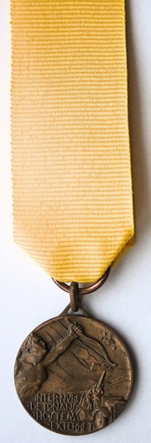 Аверс и реверс памятной медали 5-го полка зенитной артиллерии. Медаль изготовлена из бронзы, диаметр – 25 мм.