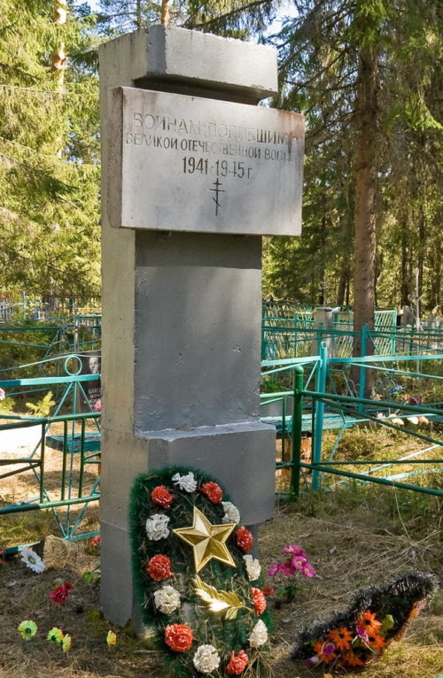 д. Стехново Бокситогорского р-на. Памятник на кладбище, установленный на братской могиле, в которой похоронено 7 неизвестных советских воинов, погибших в годы войны.
