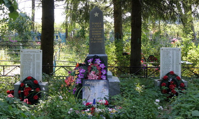д. Зимитицы Волосовского р-на. Памятник на кладбище, установленный на братской могиле, в которой похоронено 69 воинов.