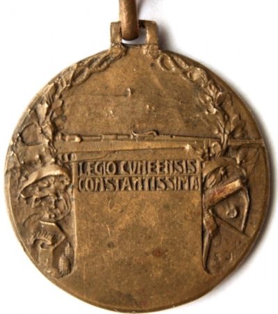 Аверс и реверс памятной медали пехотной бригады «Cuneo». Медаль изготовлена из бронзы, диаметр - 25 мм.