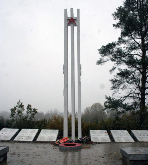 д. Александровская Горка Кингисеппского р-на. Памятник, установленный на братской могиле, в которой захоронено 217 советских воинов, в т.ч. 5 неизвестных.