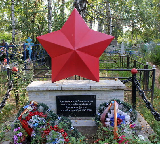 д. Бор Волховского р-на. Памятник на кладбище, установленный на братской могиле советских воинов.