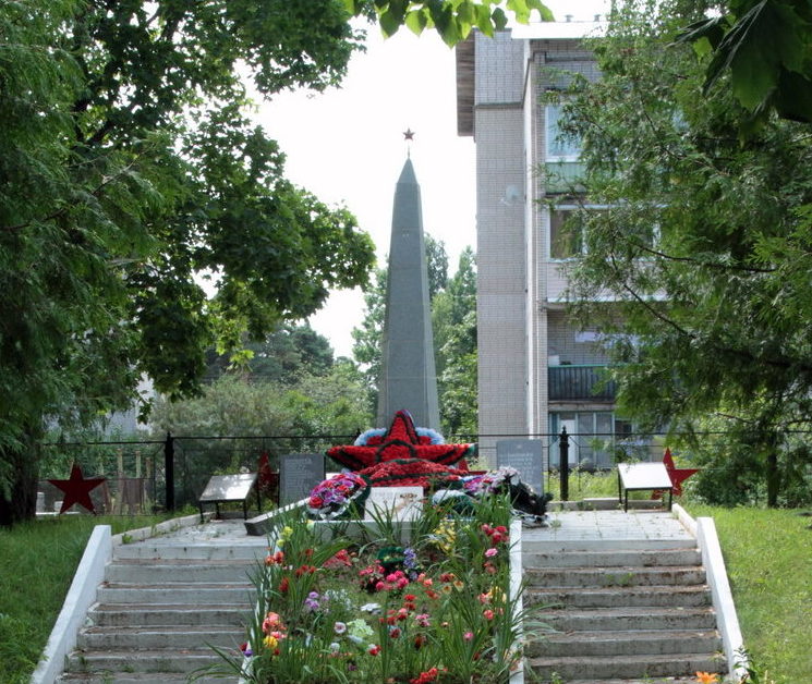 п. Поляны Выборгского р-на. Памятник, установленный на братской могиле, в которой похоронено 124 советских воина.