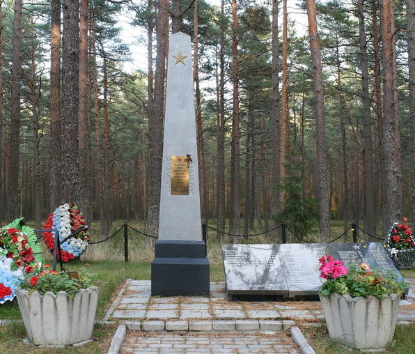 г. Приморск, Выборгского р-на. Памятник, установленный на братской могиле, в которой похоронено 49 советских воинов.