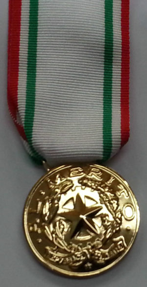 Аверс и реверс золотой медали «За заслуги перед Красным крестом» (Medaglia d'oro al merito della Croce Rossa Italiana). Республика.