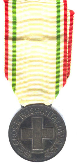 Аверс и реверс серебряной медали «За заслуги перед Красным крестом» (Medaglia d'argento al merito della Croce Rossa Italiana). Королевство.