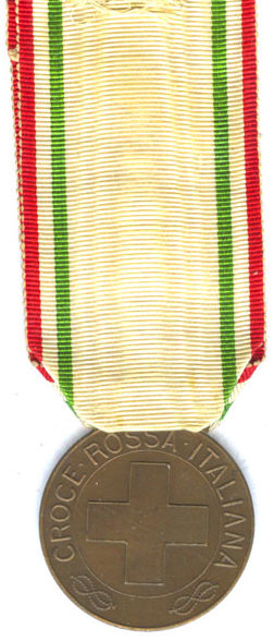 Аверс и реверс бронзовой медали «За заслуги перед Красным крестом» (Medaglia di bronzo al merito della Croce Rossa Italiana). Королевство. 