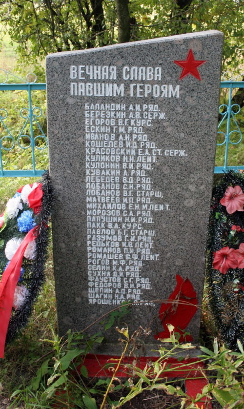 д. Войносолово Кингисеппского р-на. Памятник, установленный на братской могиле, в которой захоронено 35 советских воинов, в т.ч. 3 неизвестных.