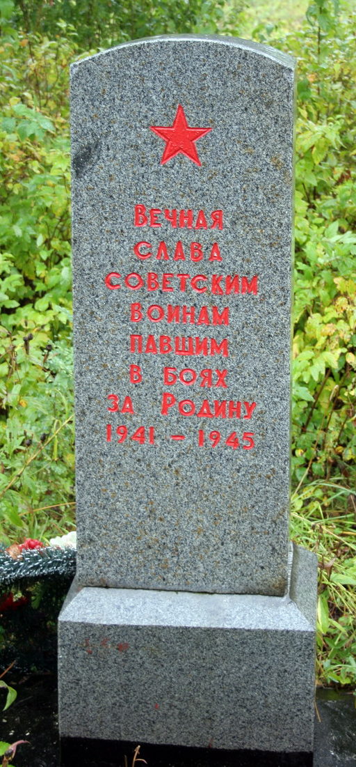 д. Луизино Кингисеппского р-на. Памятник, установленный на братской могиле, в которой захоронено 8 советских воинов, в т.ч. 4 неизвестных.