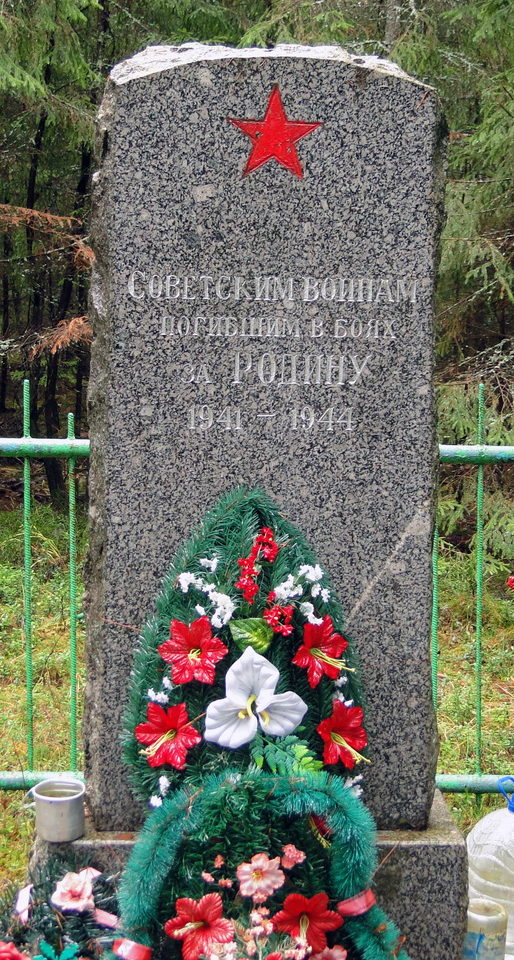 д. Понделово Кингисеппского р-на. Памятник, установленный на братской могиле, в которой захоронено 50 советских воина, в т.ч. 43 неизвестных.