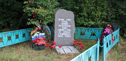 д. Заболотье Тихвинского р-на. Памятник, установленный на братских могилах, в которых похоронено 200 неизвестных советских воинов.