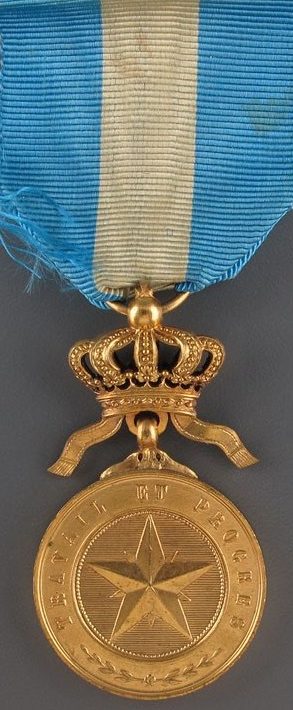 Аверс и реверс золотой медали ордена Африканской звезды.