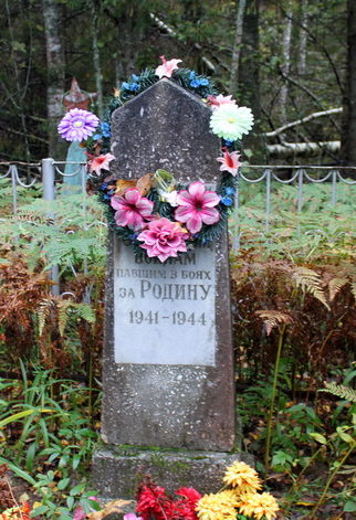 д. Рапля Тихвинского р-на. Памятники, установленные на братских могилах, в которых захоронено 40 советских воинов.