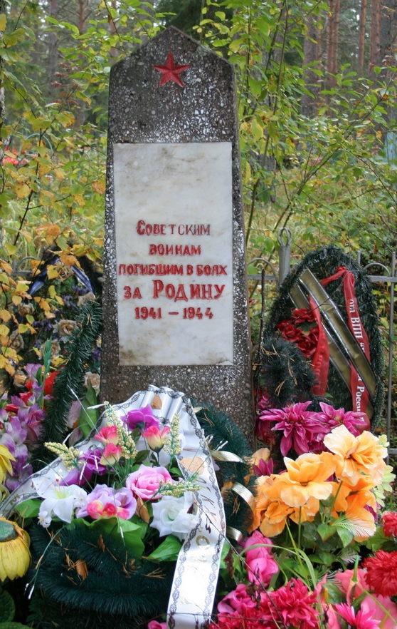 д. Лукинская Подпорожского р-на. Памятник на кладбище, установленный на братской могиле, в которой похоронен 21 советский воин.