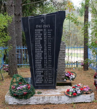 д. Ярославичи Подпорожского р-на. Памятник на кладбище, установленный на братской могиле, в которой похоронено 26 советских воинов. 