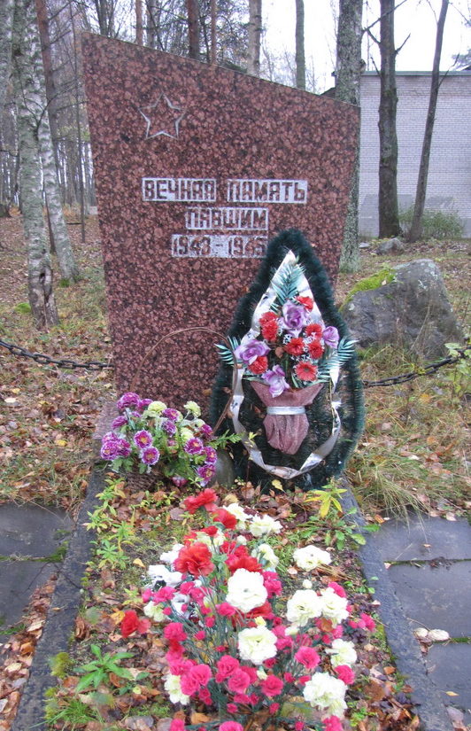  ст. Лосево Приозерского р-на. Памятник, установленный на братской могиле, в которой захоронено 11 неизвестных солдат. 