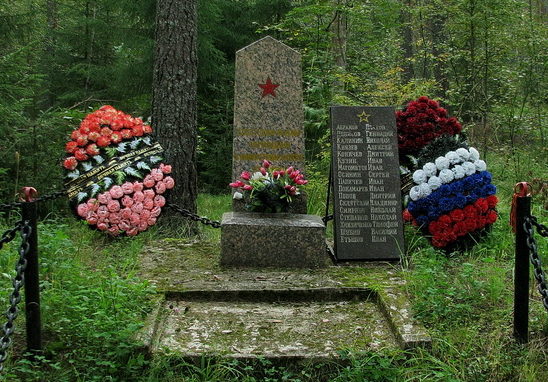 д. Раздолье Приозерского р-на. Памятник, установленный на братской могиле, в которой похоронено 17 советских воинов.