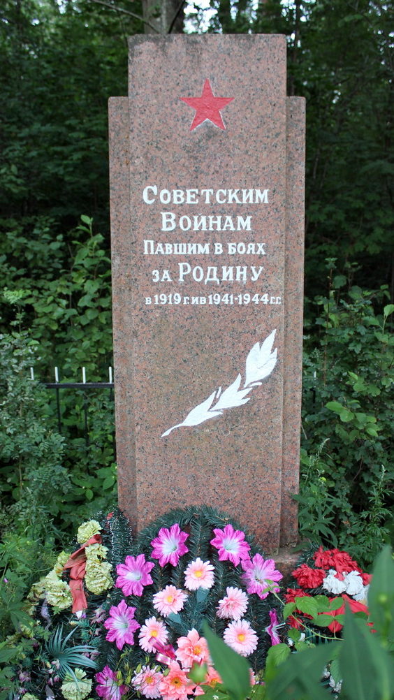 д. Ложголово Сланцевского р-на. Памятник, установленный на братской могиле, в которой похоронено 12 неизвестных советских воинов.