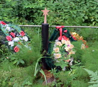д. Лосева Гора Сланцевского р-на. Памятник, установленный на братской могиле, в которой похоронено 3 советских воина.