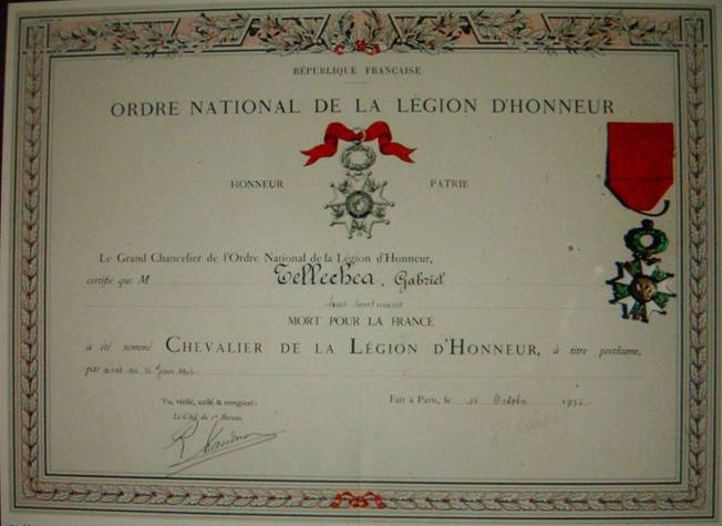 Диплом о награждении Орденом Почётного легиона.