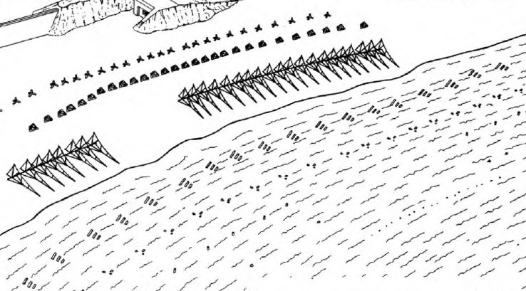Рисунок немецких береговых заграждений во время прилива.