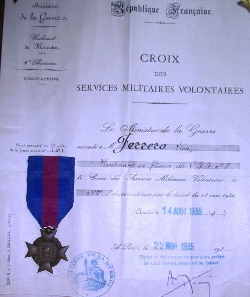 Свидетельство о награждении крестом «За Добровольную Воинскую Службу».