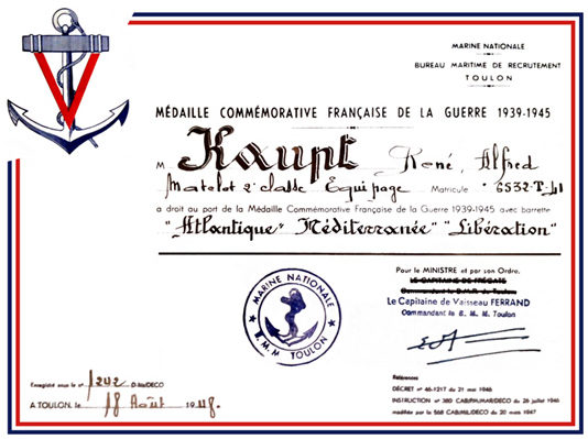 Свидетельства о награждении памятной медалью войны 1939-1945.