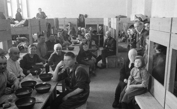 Барак. Некоторые депортированные женщины приезжали с детьми, которых не на кого было оставить на Родине. 1943 г.