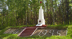 д. Пасека Дворчаны Вороновского р-на. Памятник 18 мирным жителям, сожженным в деревне в1943 году.