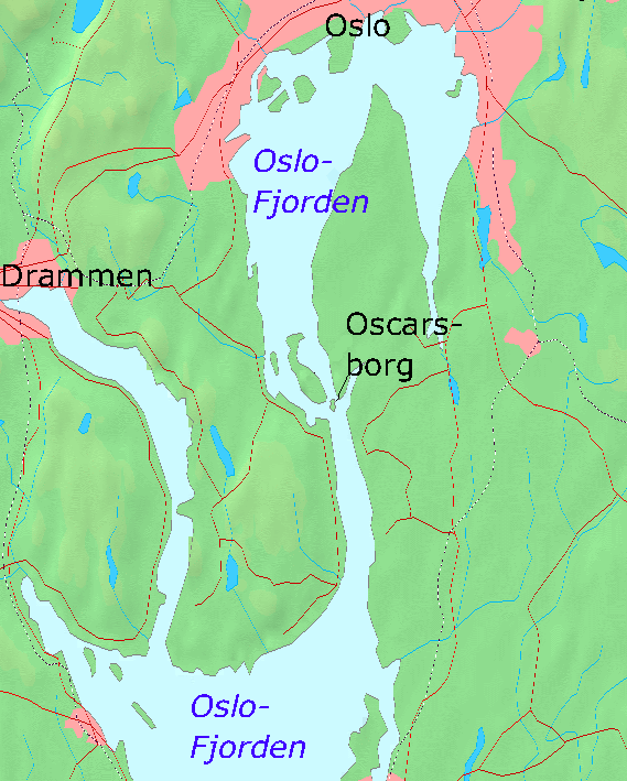 Карта Осло-фьорда с крепостью Оскарсборг.