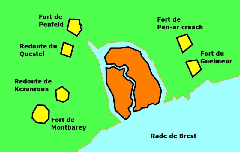 Схема расположения отдельных фортов, вокруг Бреста.
