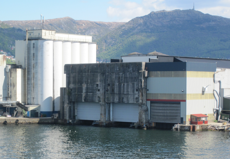 Три «мокрых» дока бункера, до сих пор используемых Норвежскими ВМС.
