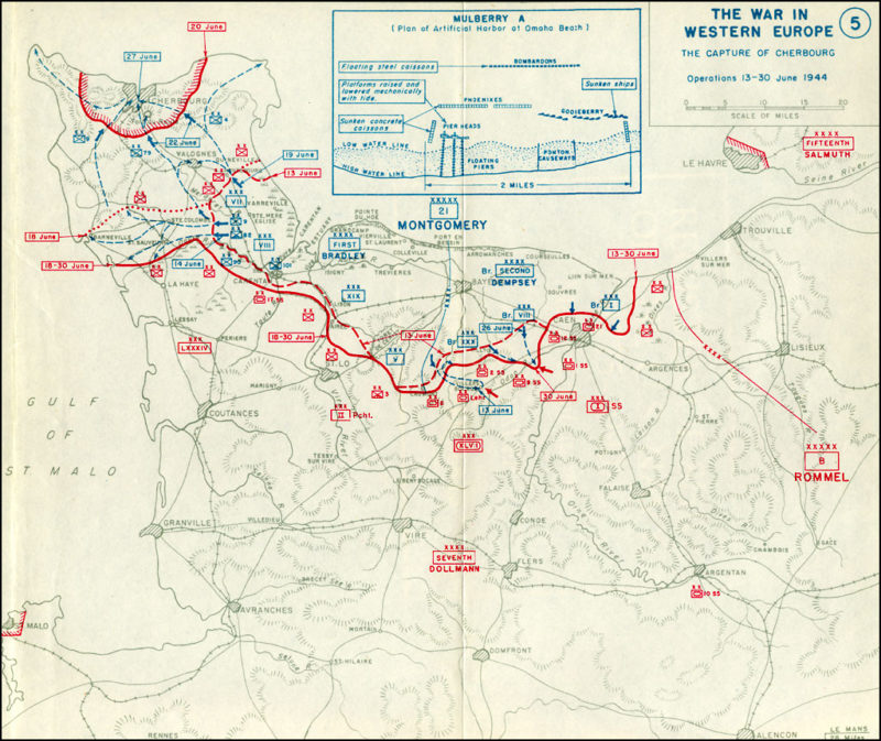 Карта-схема битвы за Шербур. 6-30 июня 1944 г.