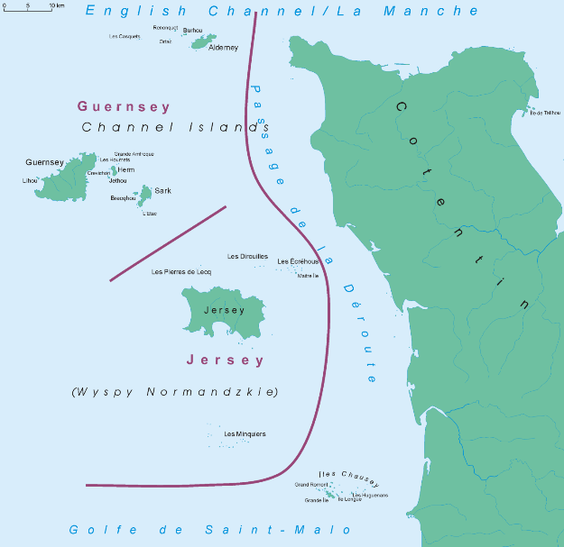 Карта расположения Нормандских островов.