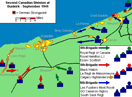 Карта-схема наступления союзников на Дюнкерк.