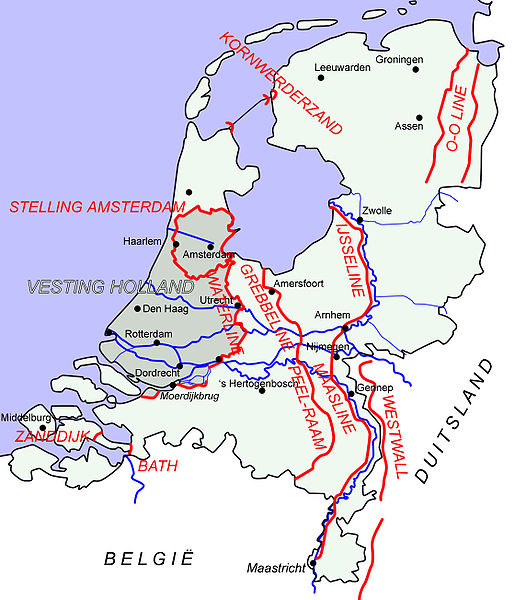 Схема основных голландских линий обороны. 