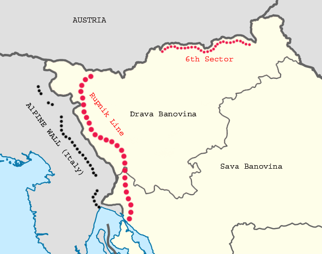 Карта расположения оборонительной линии.