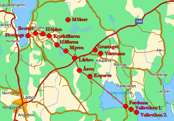 Карта-схема расположения опорных пунктов линии.
