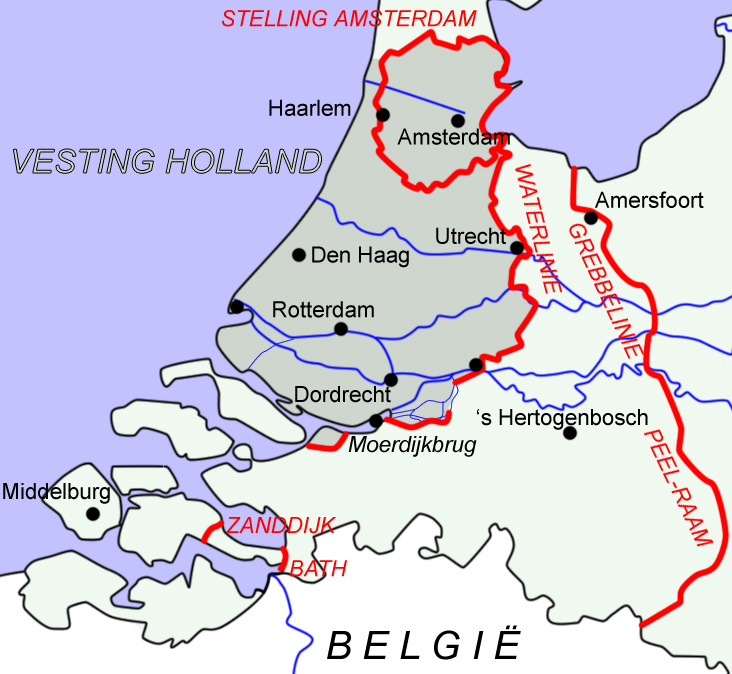 Схема оборонительной линии «Крепости Голландии»