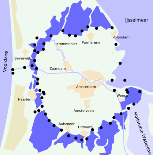 Схема расположения опорных пунктов укрепрайона Амстердама.