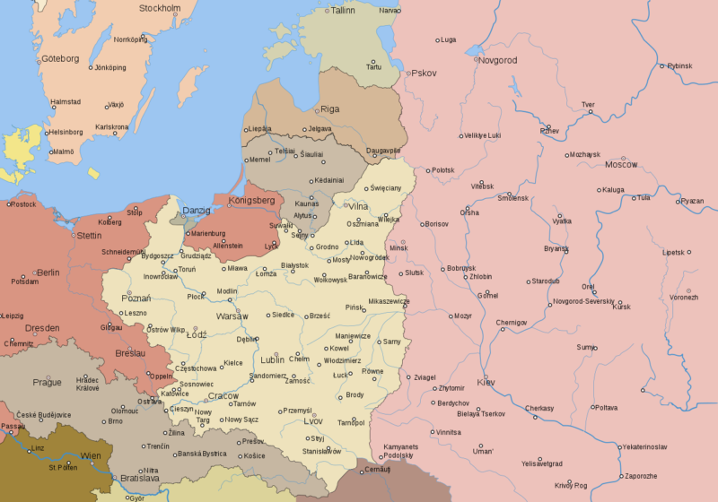 Карта границ Польши на 1 сентября 1939 г.