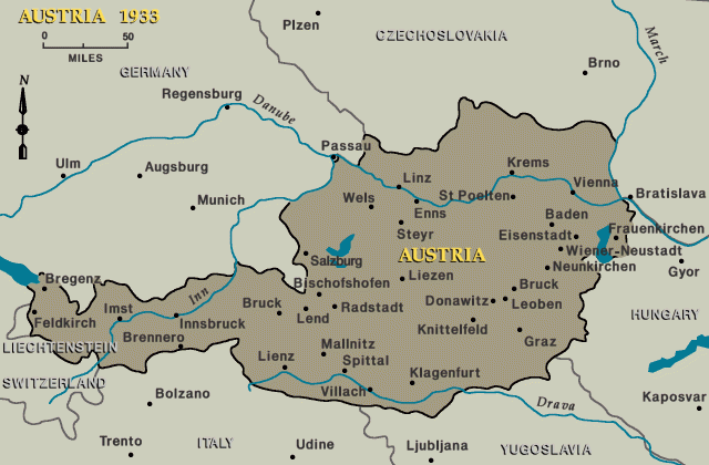 Карта Австрии в 1933 году.