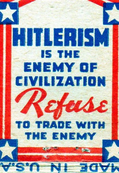 Этикетки спичечных коробок, выпущенные Негосударственной антинацистской лигой в защиту прав человека для рекламы антинацистского бойкота 1933 года. 