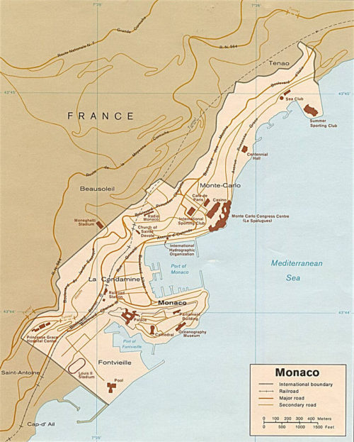 Современная карта Монако. Территория - 2,02 км².