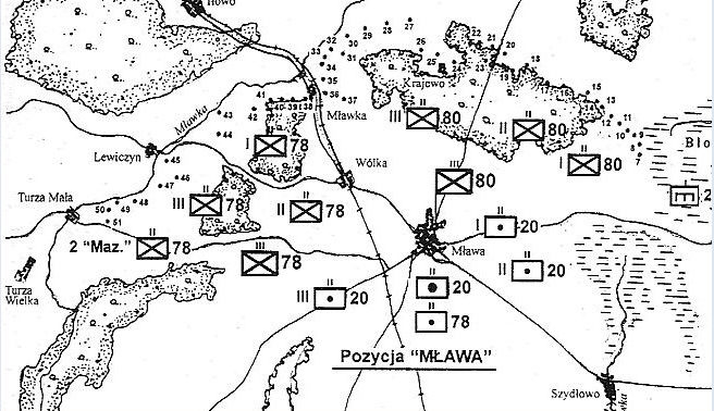 Общая схема размещения опорных пунктов укрепрайона «Mława».
