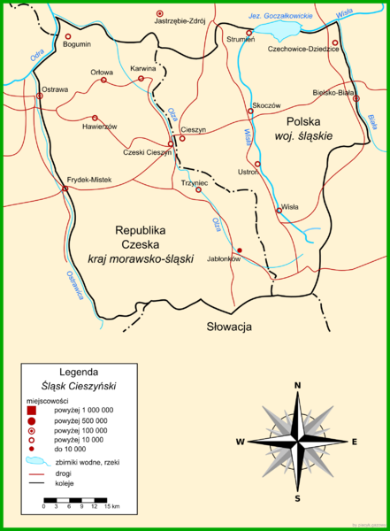 Польская карта Тешинской Силезии.